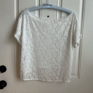 Women’s White Floral Burnout Short Sleeve Top